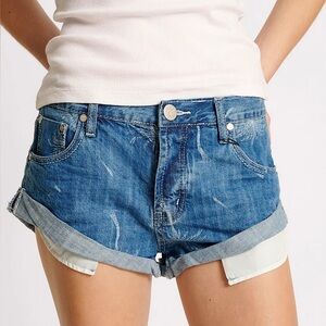 NWT One Teaspoon Malibu Bandits Palm Tree Denim Jean Shorts in Ocean Blue Sz 28